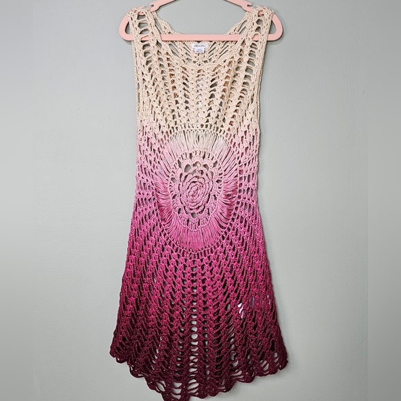 Kimchi Blue Lydia Ombre Sheer Crochet Mini Dress, Open Back, Pink Rose Combo, XS - Picture 8 of 13
